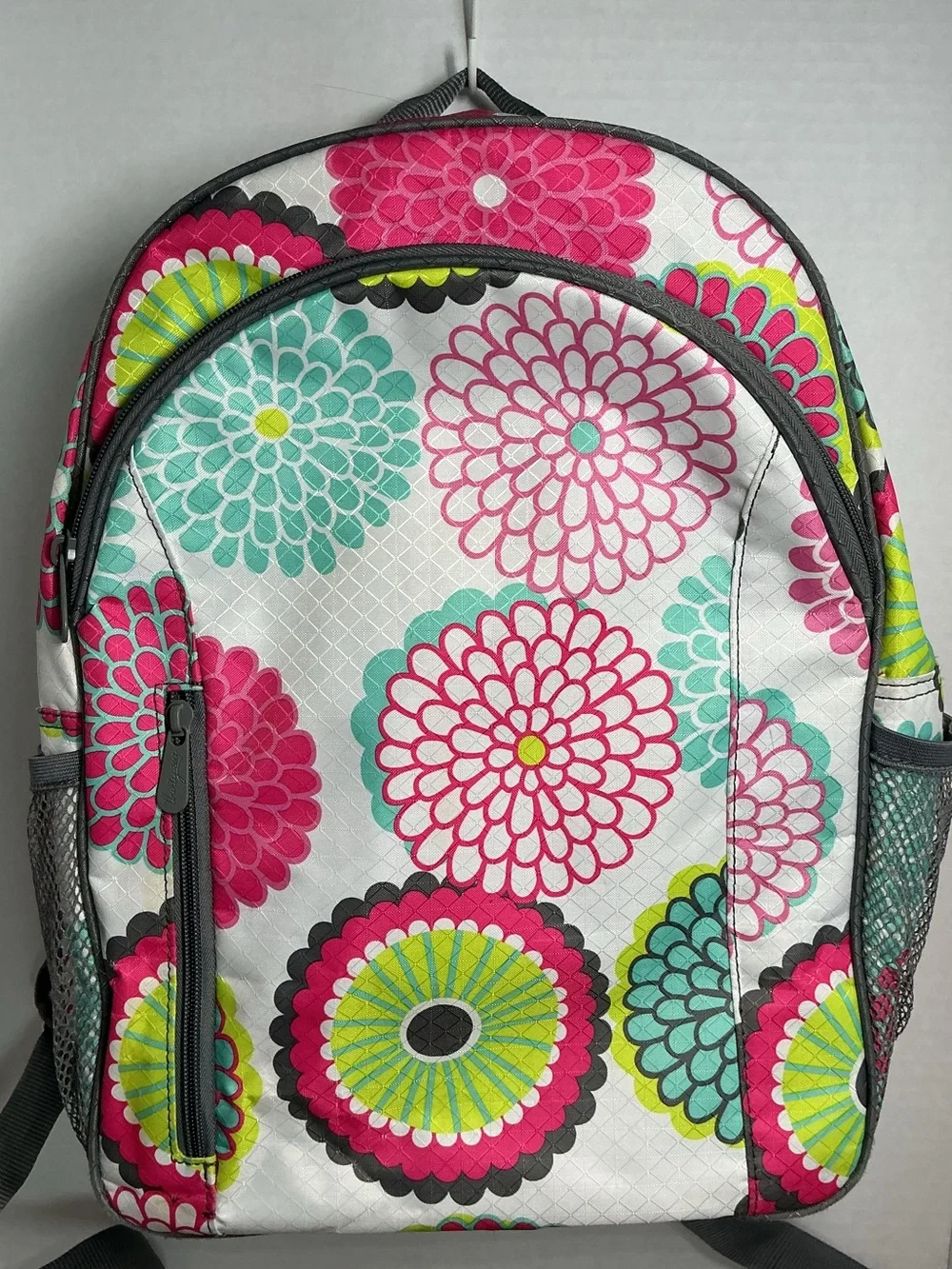 Thirty One Hostess Exclusive Backpack Bubble Bloom Floral Pink White & Teal EUC